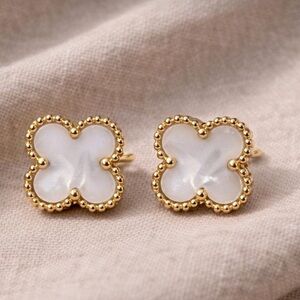 Clover Stud Earrings in Mother of Pearl and Gold Plated Surround NEW